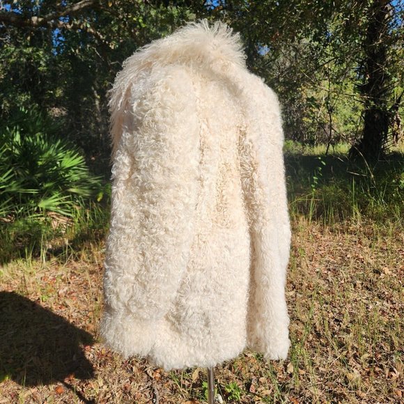 Vintage Genuine Shearling Mongolian Lamb Fur Shag Curly Ivory Long Coat 70's - Picture 9 of 16